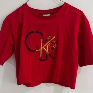 Calvin Klein Kids Tee in Red with Logo Embroidery